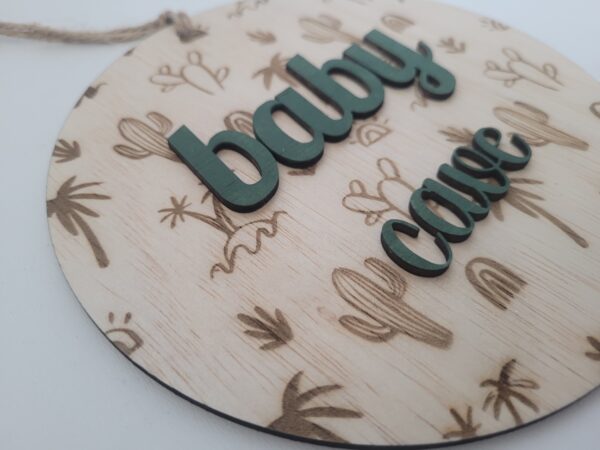 Rond houten bordje cactus - Baby Cave - Afbeelding 3