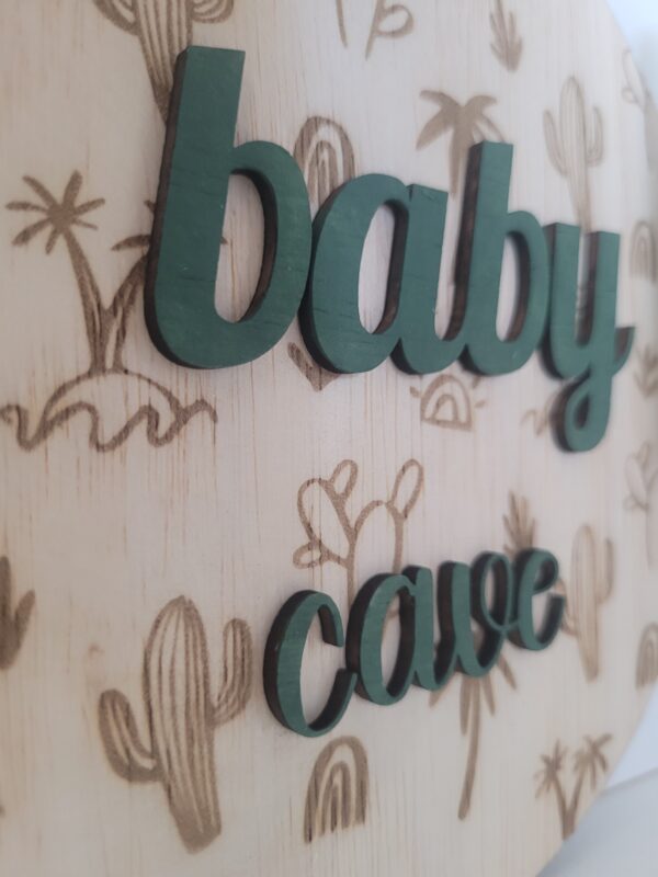 Rond houten bordje cactus - Baby Cave - Afbeelding 2